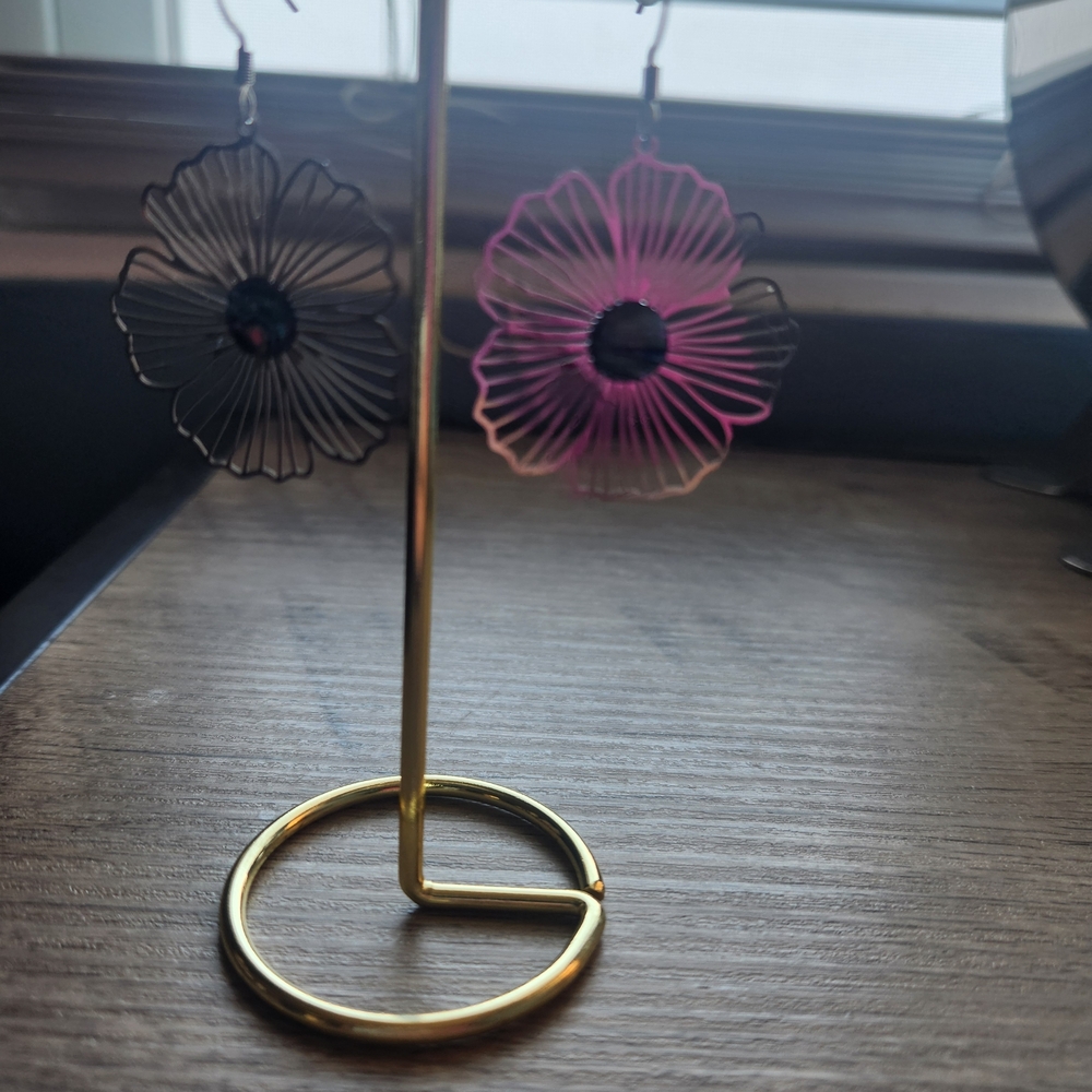 Pink and Black Flower Earrings